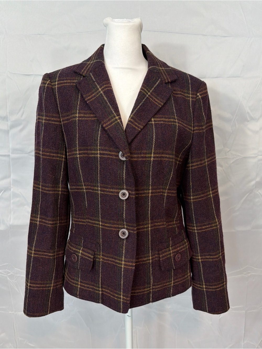 Talbots Vintage Blazer Jacket 8 Burgundy Plaid Lined Preppy Acadamia Made USA